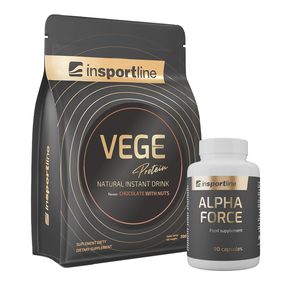 SADA: Protein inSPORTline VEGE 700g + Stimulant inSPORTline AlphaForce, 90 kapslí  čokoláda s ořechy