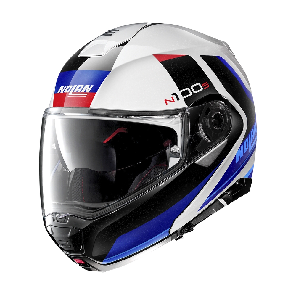 Levně Moto helma Nolan N100-5 Hilltop N-Com P/J Metal White-Blue 3XL (65)