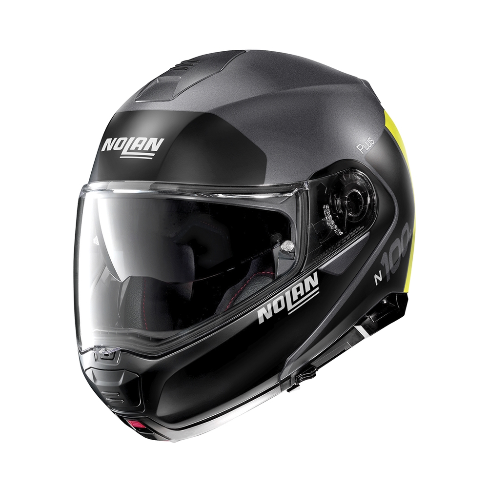 Moto helma Nolan N100-5 Plus Distinctive N-Com P/J  Flat Lava Grey-Yellow  XL (61-62)