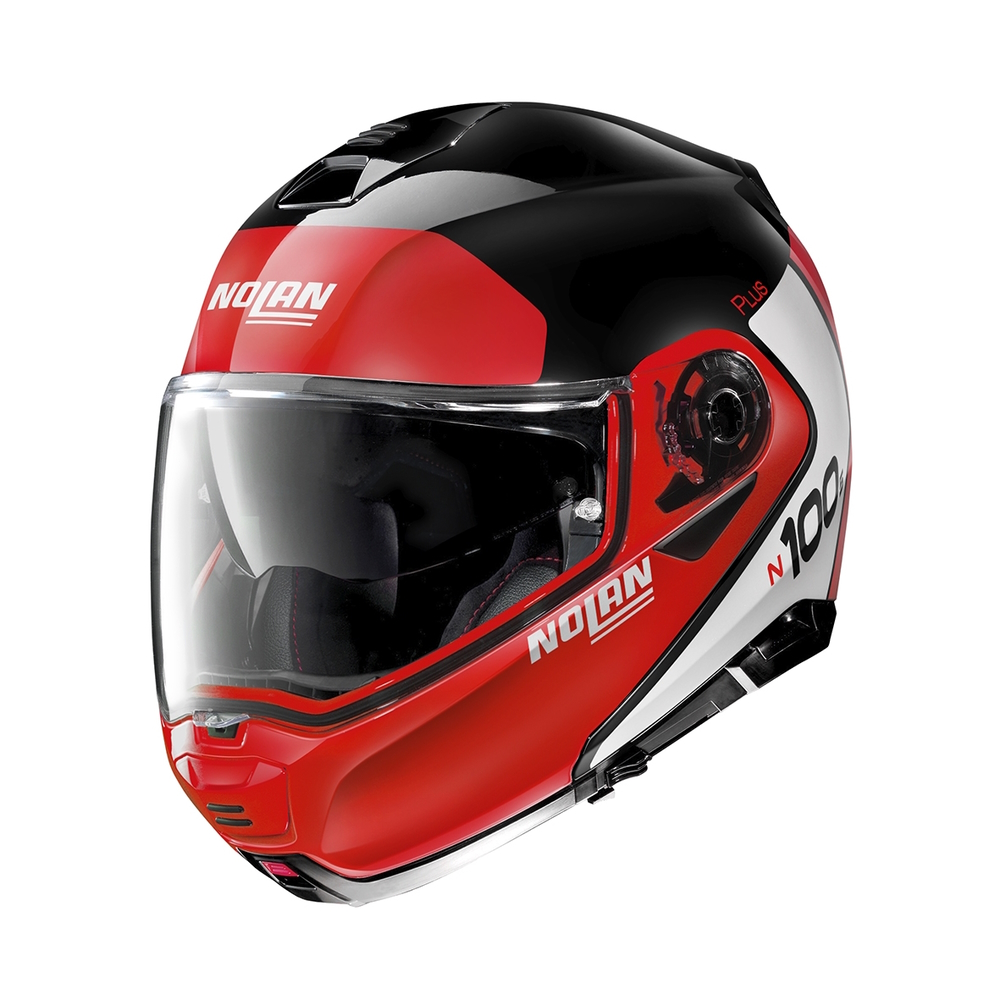 Moto helma Nolan N100-5 Plus Distinctive N-Com P/J Glossy Black-Red - XXS (54)