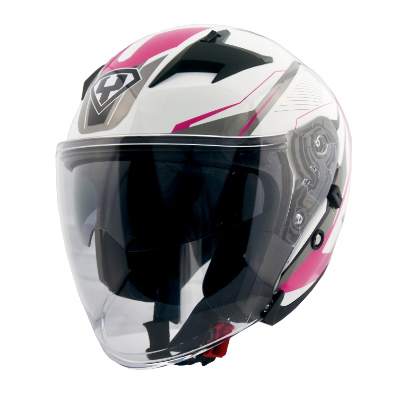 Levně Moto helma Yohe 878-1M Graphic růžová M (57-58)