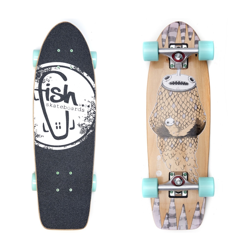 Mini longboard Fish Old School Cruiser Narwhal 26" Silver-Summer Green