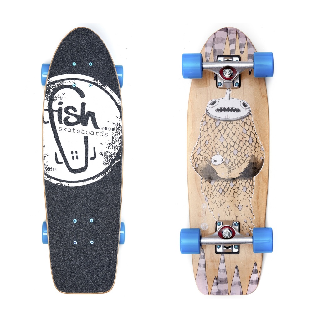 Mini longboard Fish Old School Cruiser Narwhal 26" Silver-Blue