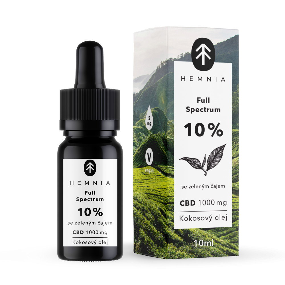 Kokosový olej Hemnia Full Spectrum CBD 10%, 1000 mg, 10 ml zelený čaj