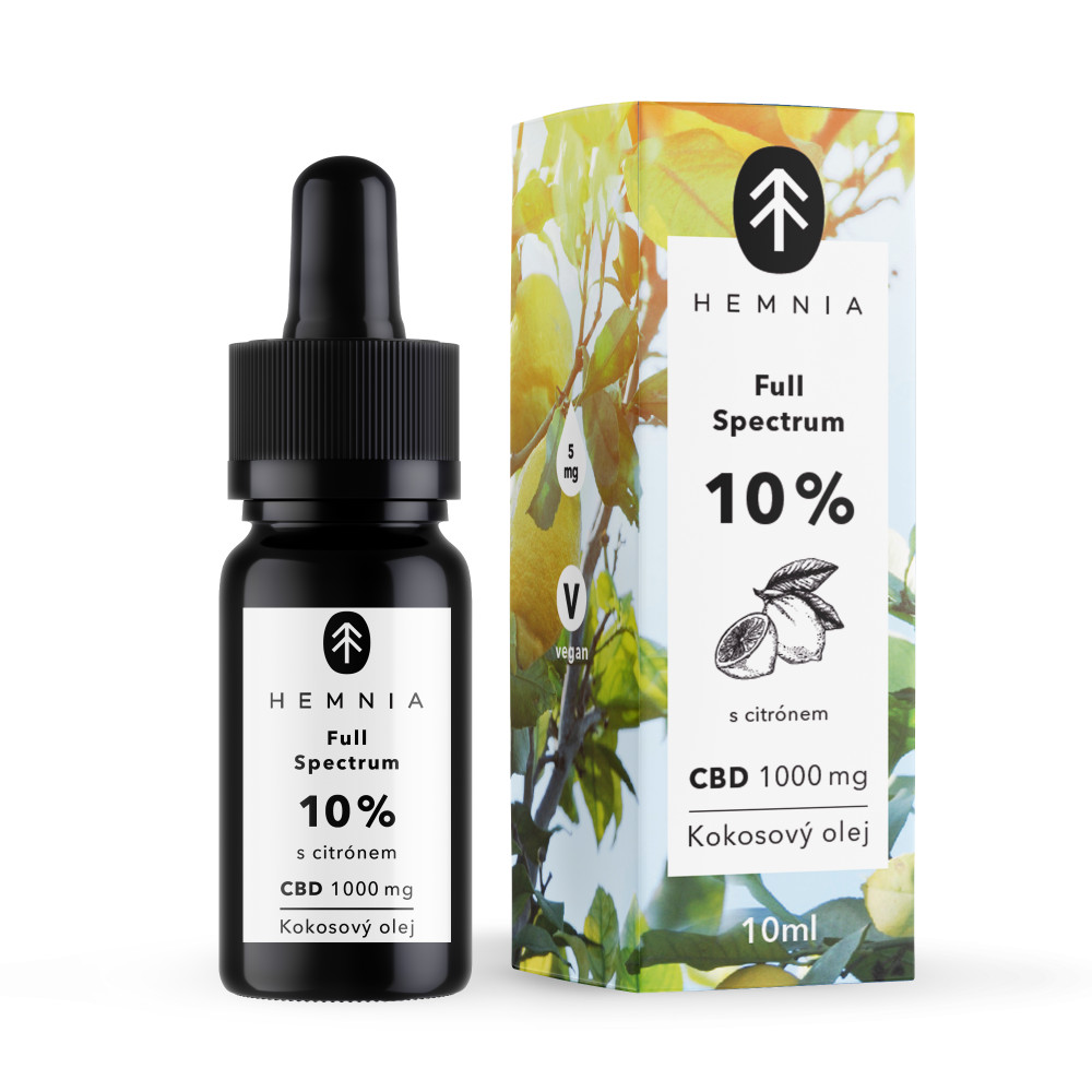 Kokosový olej Hemnia Full Spectrum CBD 10%, 1000 mg, 10 ml citrón