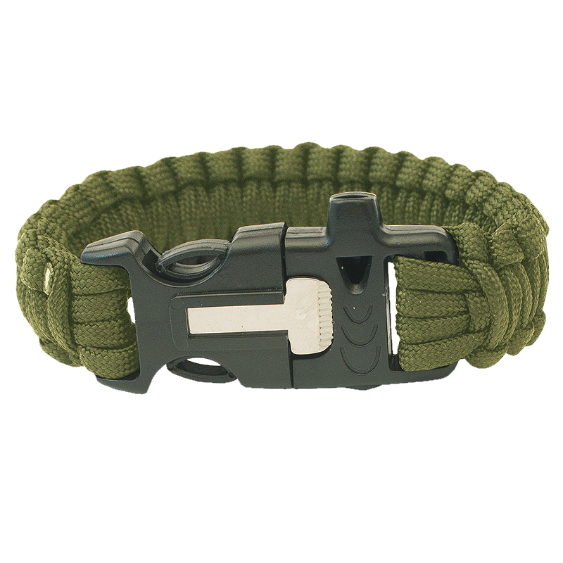 Náramek Highlander Paracord - trojzubec, píšťalka, křesadlo  olivově zelená - olivově zelená