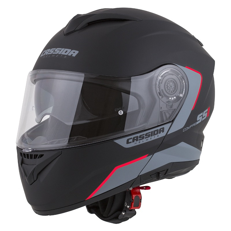 Moto přilba Cassida Compress 2.0 Refraction P/J  černá matná/šedá/červená  S (55-56)