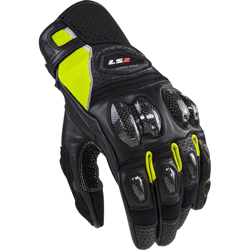 Pánské moto rukavice LS2 Spark 2 Leather Black H-V  černá/fluo žlutá  M - černá,fluo žlutá