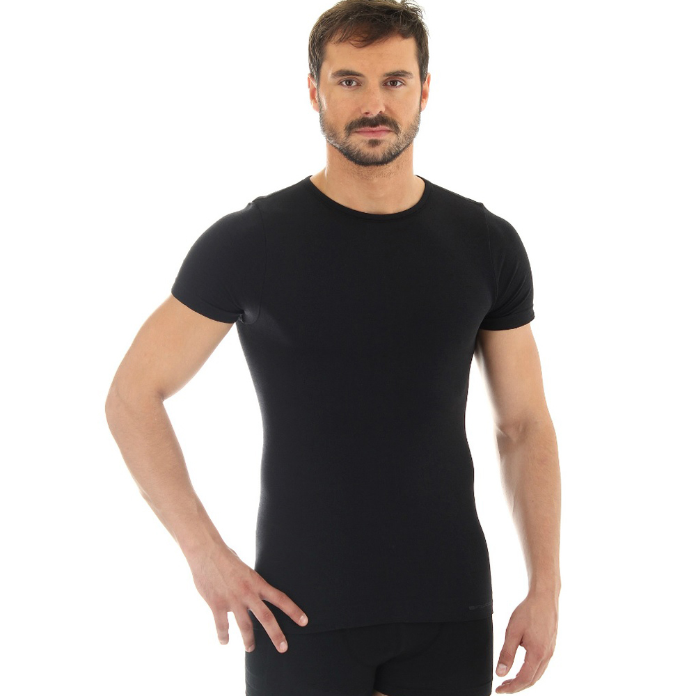 Pánské tričko Brubeck Wool Comfort s krátkým rukávem černá - M
