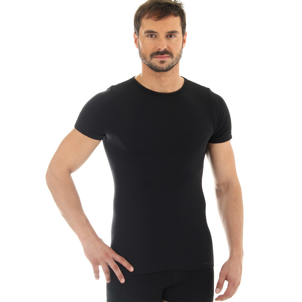 Pánské tričko Brubeck Wool Comfort s krátkým rukávem černá XXL