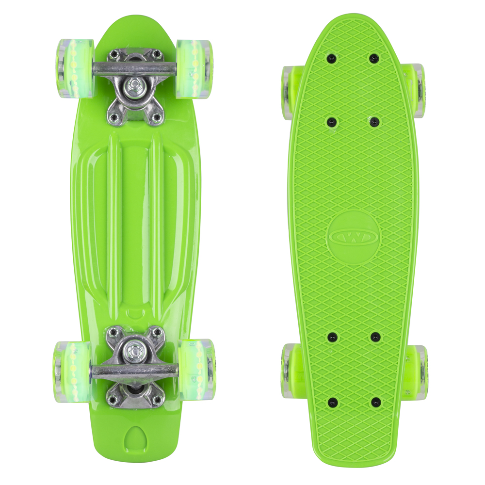 Mini penny board WORKER Pico 17" se svítícími kolečky zelená deska, zelená kolečka