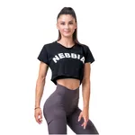 Damski krótki top z falbanką Nebbia Fit & Sporty 583 - Czarny