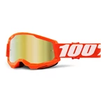 Motokrosové brýle 100% Strata 2 Mirror - Orange oranžová, zrcadlové zlaté plexi