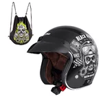 Kask motocyklowy otwarty chopper W-TEC Black Heart Kustom - Skull, czarny połysk