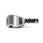 Motokrosové okuliare 100% Strata 2 New Mirror - Bílé, stříbrné plexi