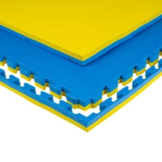 Puzzle tatami podložka inSPORTline Malmeida 100x100x4 cm - 2.jakost - modro-žlutá