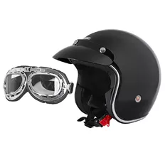 Kask motocyklowy chopper W-TEC z goglami Ageless - Czarny błyszczący
