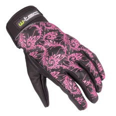 Damskie skórzane rękawice motocyklowe W-TEC Malvenda - Czarny z różową grafiką