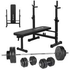 Ławka ze stojakiem, gryfami i obciążeniami inSPORTline CEM 180+40 cm/30 mm 105kg