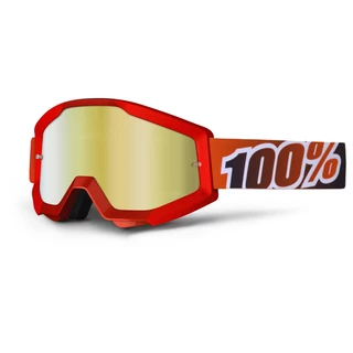 Motocross Goggles 100% Strata - Huntitistan Dark Green, Silver Chrome Plexi with Pins for Tear-O - Fire Red, Red Chrome Plexi with Pins for Tear-Off Foils