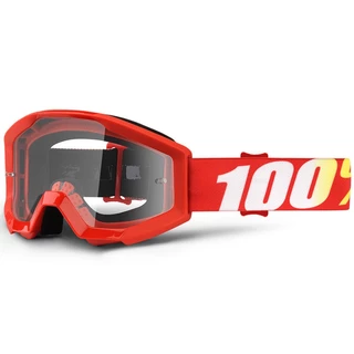 Motocross Goggles 100% Strata - Furnace Red, Clear Plexi with Pins for Tear-Off Foils - Furnace Red, Clear Plexi with Pins for Tear-Off Foils