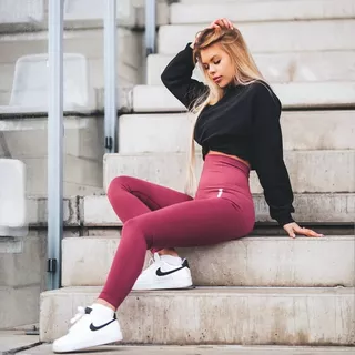 Women’s Leggings Boco Wear Burgund Plain Push Up - Pink