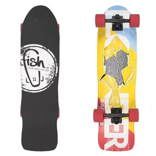 Fish Old School Cruiser Flounder 31" Mini Longboard - Silver-Blue - Black-Red