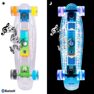 Light-Up Penny Board WORKER Ravery 22" with Bluetooth Speaker - Transparent Blue/Green - Transparent/Orange