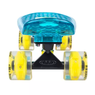 Svetleči penny board WORKER Ravery 22" z bluetooth zvočnikom - transparentní růžová/žlutá