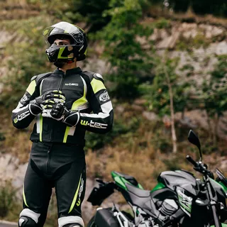 Męska skórzana kurtka motocyklowa W-TEC Velocity - OUTLET - Czarny-fluo
