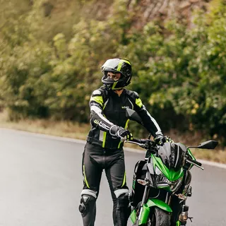 Męska skórzana kurtka motocyklowa W-TEC Velocity - OUTLET - Czarny-fluo