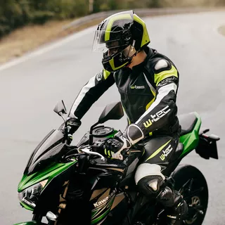 Męska skórzana kurtka motocyklowa W-TEC Velocity - OUTLET - Czarny-fluo