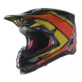 Moto prilba Alpinestars Supertech S-M10 Carbon Meta2 MIPS čierna/žltá/oranžová lesklá