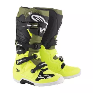 Moto obuv Alpinestars Tech 7 žlutá fluo/vojenská zelená/černá