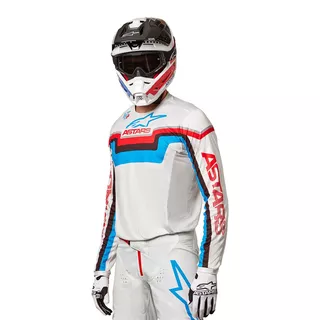 Motocross Jersey Alpinestars Techstar Quadro White/Neon Blue/Red 2022