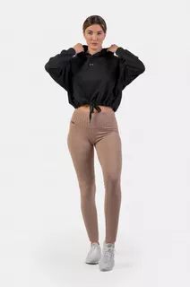 Nebbia biopamut bordázott, magas derekú leggings - barna