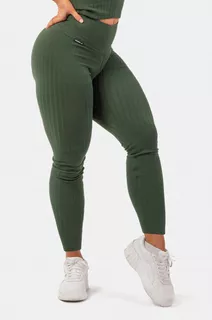 Nebbia biopamut bordázott, magas derekú leggings - barna - sötétzöld