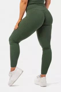 Nebbia biopamut bordázott, magas derekú leggings - sötétzöld