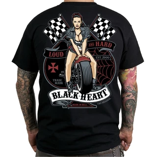 Koszulka na motor BLACK HEART Loud and Hard - Czarny - Czarny