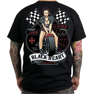 Koszulka na motor BLACK HEART Loud and Hard - Czarny