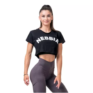 Damski krótki top z falbanką Nebbia Fit & Sporty 583 - Czarny