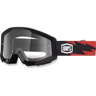 100% Strata Motocross Brille - Outlaw schwarz, klares Plexiglas mit Bolzen für Abreißfolie