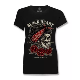 Women’s T-Shirt BLACK HEART Pin Up Skull