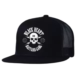 Snapback Hat BLACK HEART Bastard Skull Trucker - Black - Black