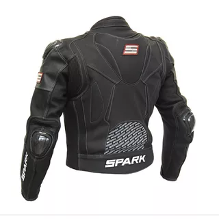 Men’s Leather Moto Jacket Spark ProComp - Black-White-Fluo