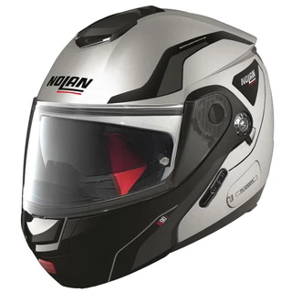 Moto helma Nolan N90-2 Straton N-Com Flat Silver - černo-stříbrná