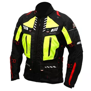 Men’s Textile Moto Jacket Spark Expedition - Black-Fluo Yellow