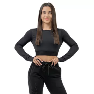 Women’s Long-Sleeved Crop Top Nebbia INTENSE Perform 839 - Black/Gold - Black