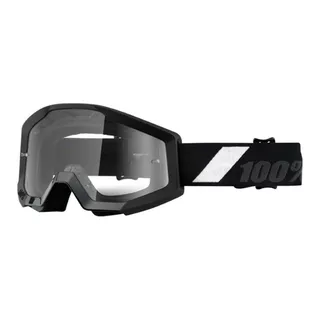 100% Strata Motocross Brille - Outlaw schwarz, klares Plexiglas mit Bolzen für Abreißfolie