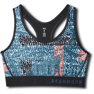 Women’s Sports Bra Under Armour Mid Keyhole Print - Black/Black/Static Blue